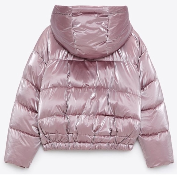 Zara Pink Metallic Shine Hooded Puffer Jacket. - Picture 7 of 7